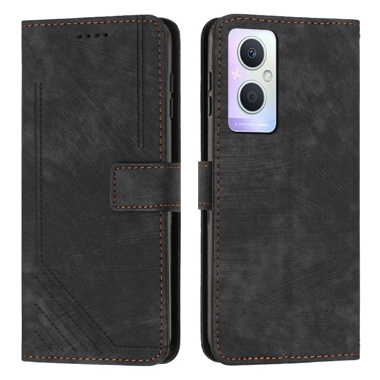 Skin Feel Stripe Pattern Leather Phone Case with Lanyard for OnePlus Nord N20 5G Global / OPPO Reno7 Z 5G/Reno7 Lite 5G/Reno8 Lite 5G Global/F21 Pro 5G India
