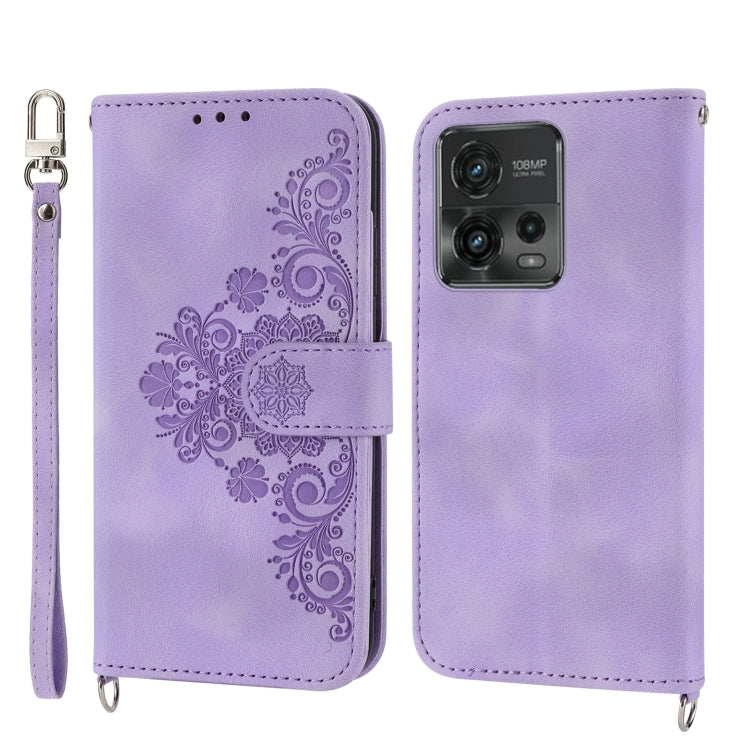 For Motorola Moto G Power 2023 Skin-feel Flowers Embossed Wallet Leather Phone Case