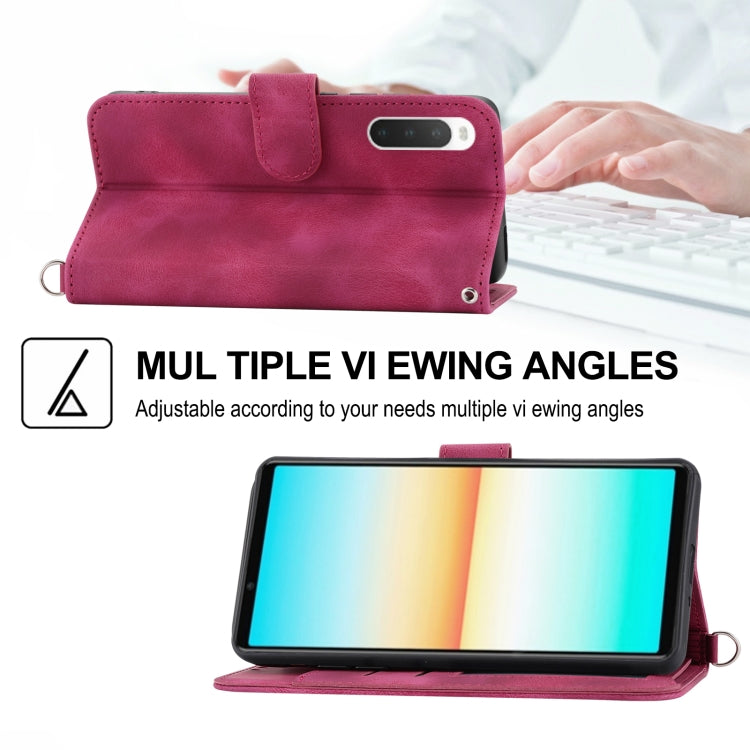 For Sony Xperia 1 V 5G Skin-feel Flowers Embossed Wallet Leather Phone Case