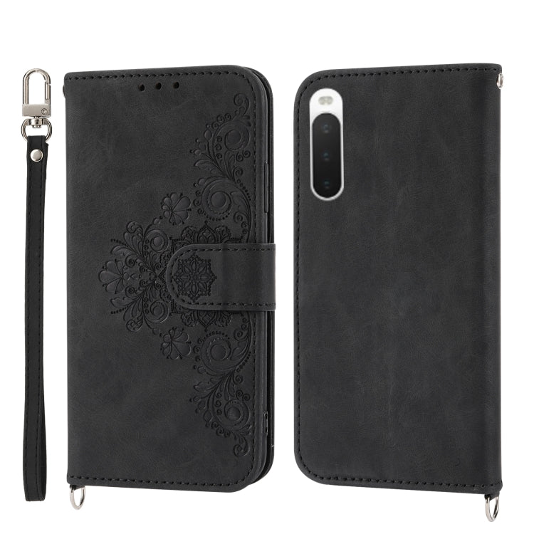 For Sony Xperia 1 V 5G Skin-feel Flowers Embossed Wallet Leather Phone Case