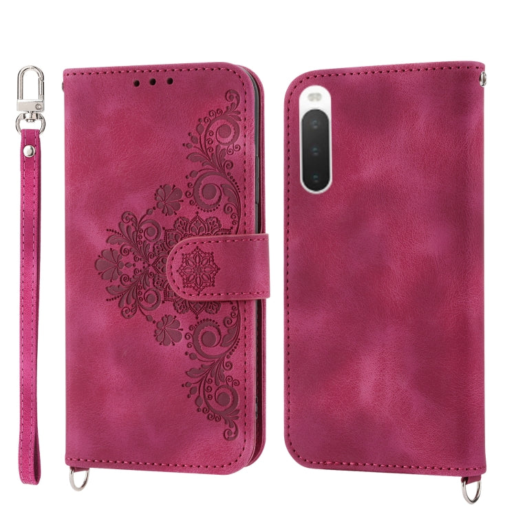 For Sony Xperia 10 V 4G Skin-feel Flowers Embossed Wallet Leather Phone Case