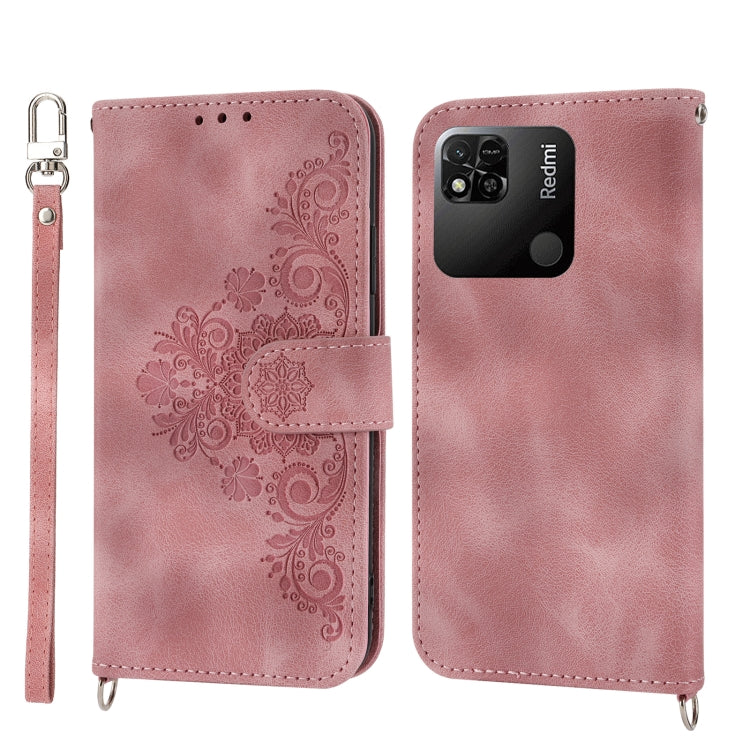 For Xiaomi Redmi 12C/11A Skin-feel Flowers Embossed Wallet Leather Phone Case