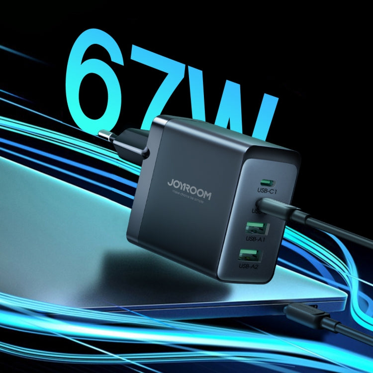 JOYROOM TCG02 Gallium Nitride 67W Dual USB+Dual USB-C/Type-C Multi-Port Charger Set, Specification:EU Plug(Black)