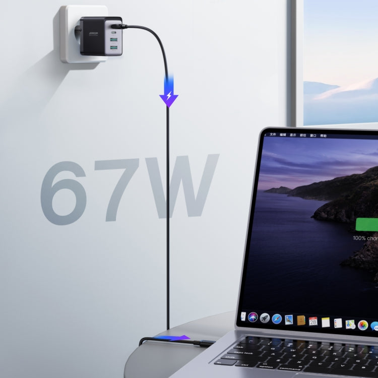 JOYROOM TCG02 Gallium Nitride 67W Dual USB+Dual USB-C/Type-C Multi-Port Charger Set, Specification:EU Plug(Black)