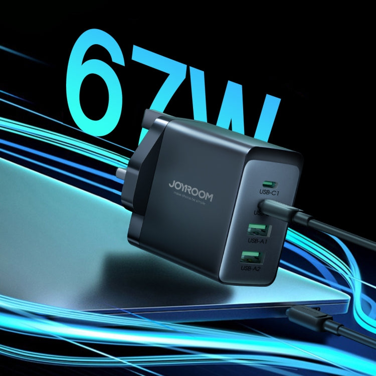 JOYROOM TCG02 Gallium Nitride 67W Dual USB+Dual USB-C/Type-C Multi-Port Charger Set, Specification:UK Plug(Black)