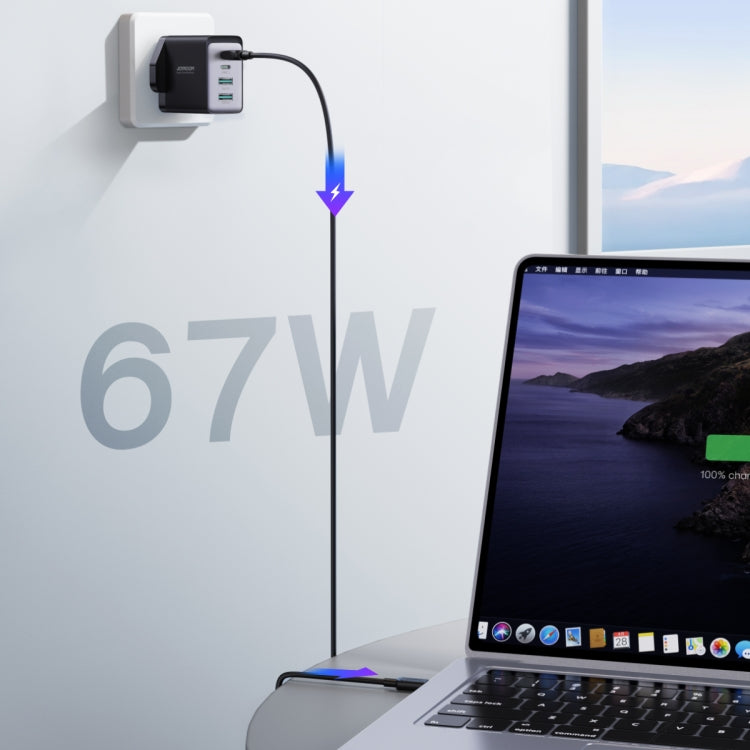 JOYROOM TCG02 Gallium Nitride 67W Dual USB+Dual USB-C/Type-C Multi-Port Charger Set, Specification:UK Plug(Black)