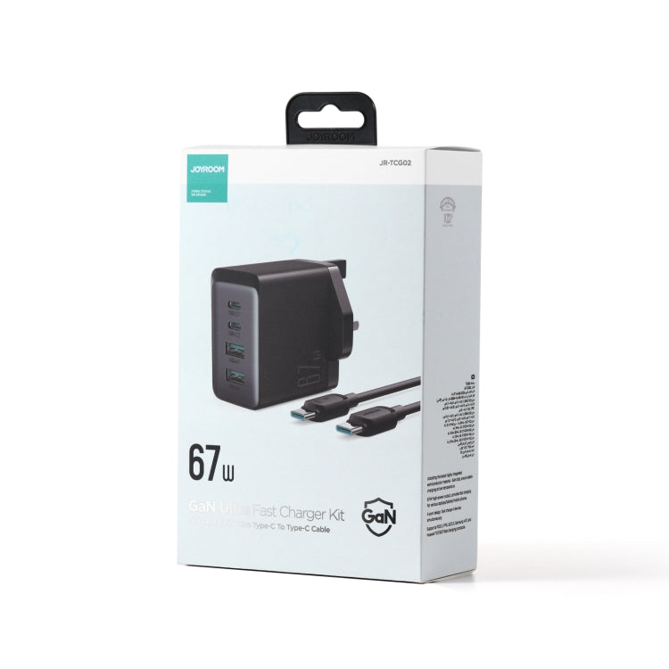 JOYROOM TCG02 Gallium Nitride 67W Dual USB+Dual USB-C/Type-C Multi-Port Charger Set, Specification:UK Plug(Black)