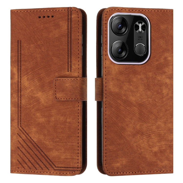 For Tecno Spark Go 2023 / Pop 7 Pro / Infinix Smart 7 X6515 Skin Feel Stripe Pattern Leather Phone Case with Lanyard