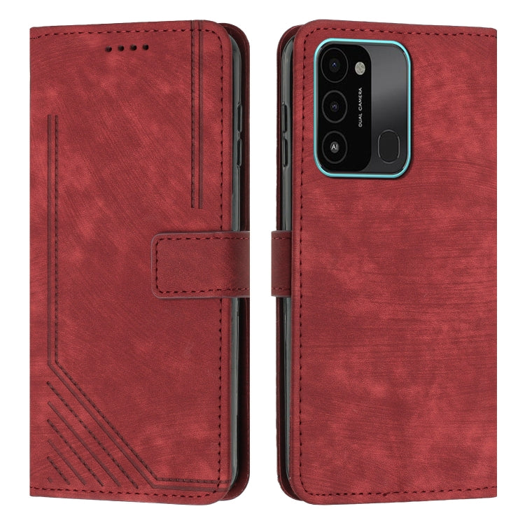 For Tecno Spark Go 2022 / Spark 8C Skin Feel Stripe Pattern Leather Phone Case with Lanyard