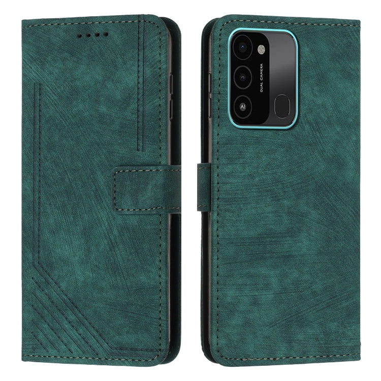 For Tecno Spark Go 2022 / Spark 8C Skin Feel Stripe Pattern Leather Phone Case with Lanyard