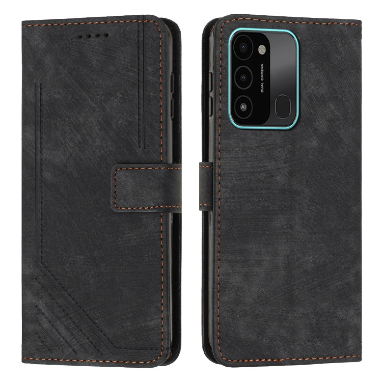 For Tecno Spark Go 2022 / Spark 8C Skin Feel Stripe Pattern Leather Phone Case with Lanyard