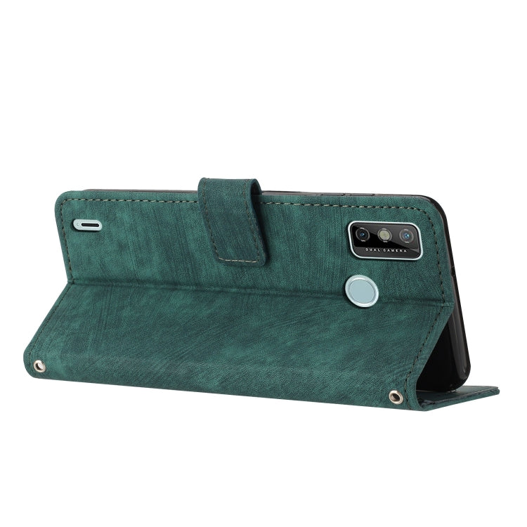 For Tecno Spark Go 2020&2021 / Spark 6 Go Skin Feel Stripe Pattern Leather Phone Case with Lanyard