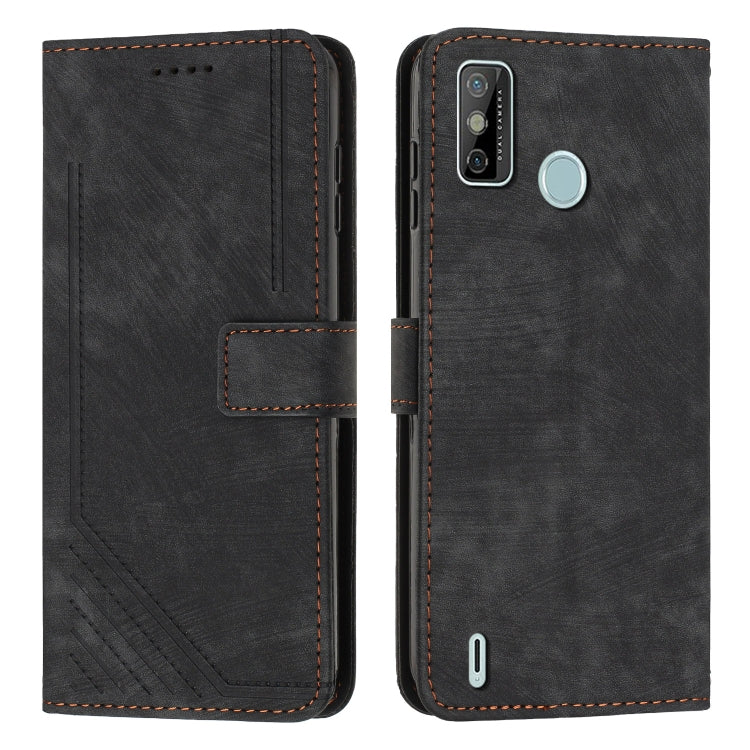 For Tecno Spark Go 2020&2021 / Spark 6 Go Skin Feel Stripe Pattern Leather Phone Case with Lanyard