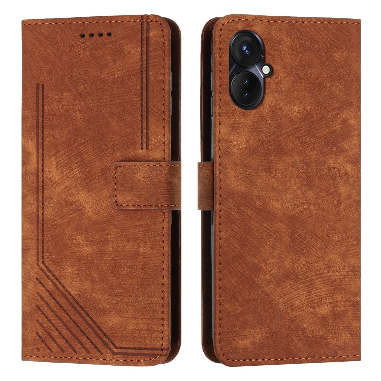 For Tecno Spark 9 Pro Skin Feel Stripe Pattern Leather Phone Case with Lanyard