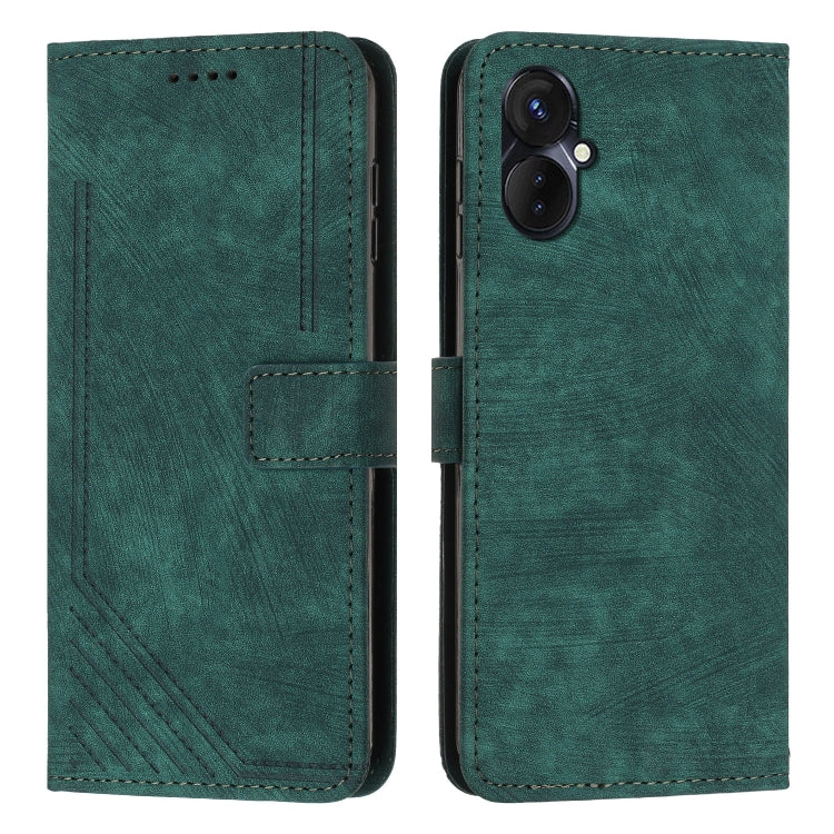 For Tecno Spark 9 Pro Skin Feel Stripe Pattern Leather Phone Case with Lanyard