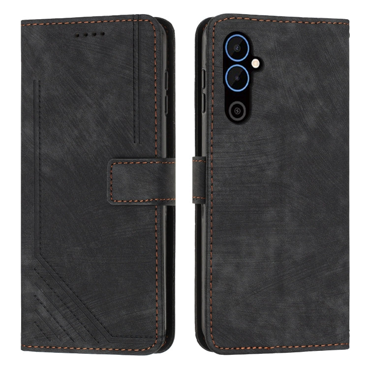 For Tecno Pova Neo 2 Skin Feel Stripe Pattern Leather Phone Case with Lanyard