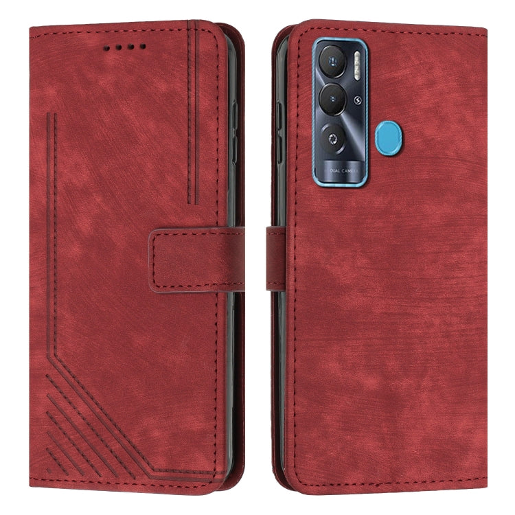 For Tecno Pova Neo Skin Feel Stripe Pattern Leather Phone Case with Lanyard