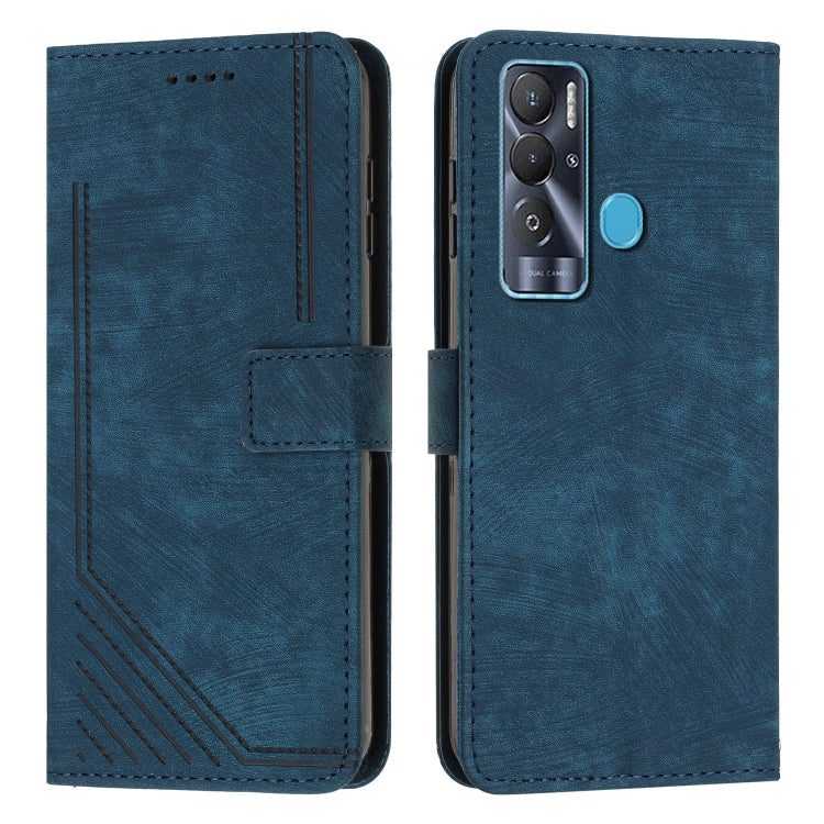 For Tecno Pova Neo Skin Feel Stripe Pattern Leather Phone Case with Lanyard
