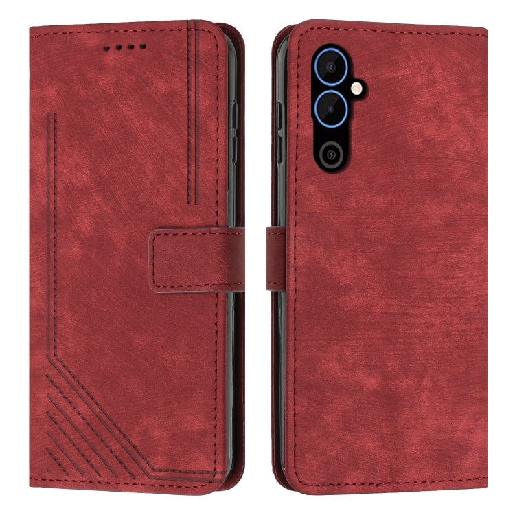 For Tecno Pova 4 Pro Skin Feel Stripe Pattern Leather Phone Case with Lanyard