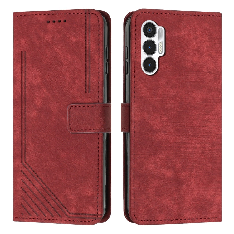 For Tecno Pova 3 Skin Feel Stripe Pattern Leather Phone Case with Lanyard