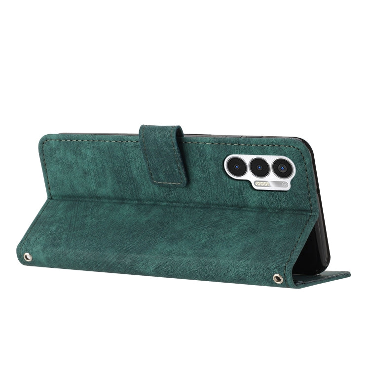 For Tecno Pova 3 Skin Feel Stripe Pattern Leather Phone Case with Lanyard