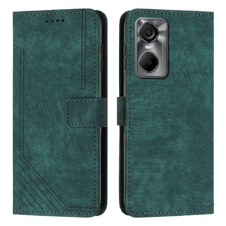 For Tecno Pop 6 Pro Skin Feel Stripe Pattern Leather Phone Case with Lanyard