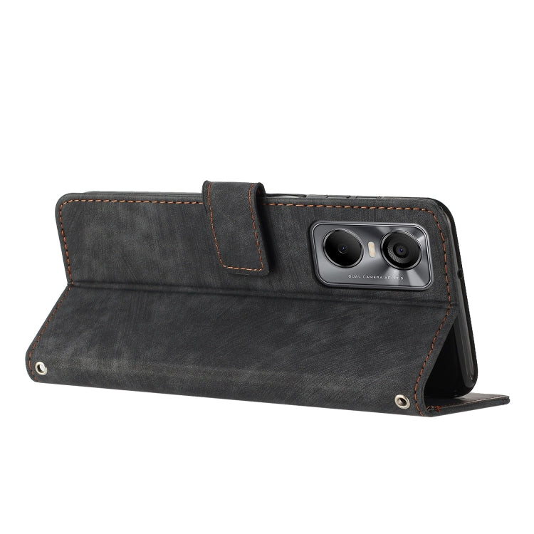 For Tecno Pop 6 Pro Skin Feel Stripe Pattern Leather Phone Case with Lanyard