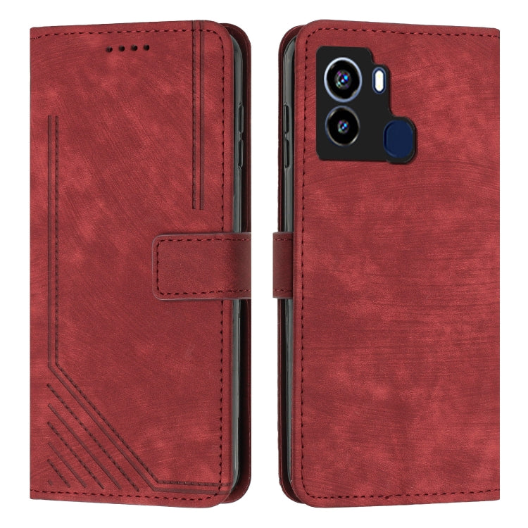 For Tecno Pop 6 Skin Feel Stripe Pattern Leather Phone Case with Lanyard