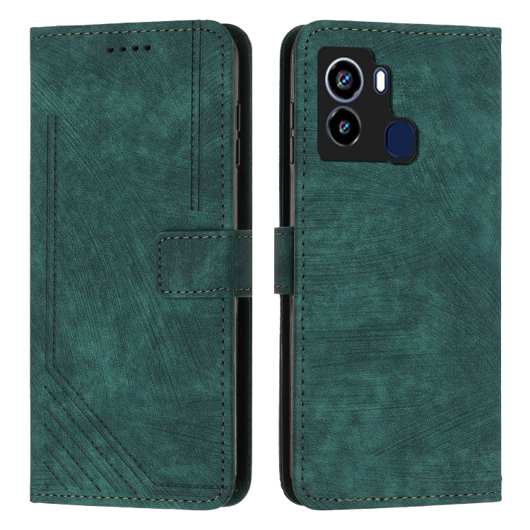 For Tecno Pop 6 Skin Feel Stripe Pattern Leather Phone Case with Lanyard