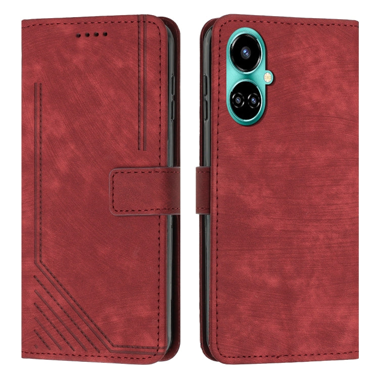 For Tecno Camon 19/19 Pro/19 Pro 5G Skin Feel Stripe Pattern Leather Phone Case with Lanyard