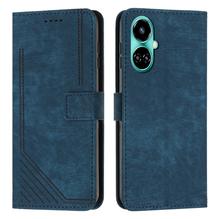 For Tecno Camon 19/19 Pro/19 Pro 5G Skin Feel Stripe Pattern Leather Phone Case with Lanyard