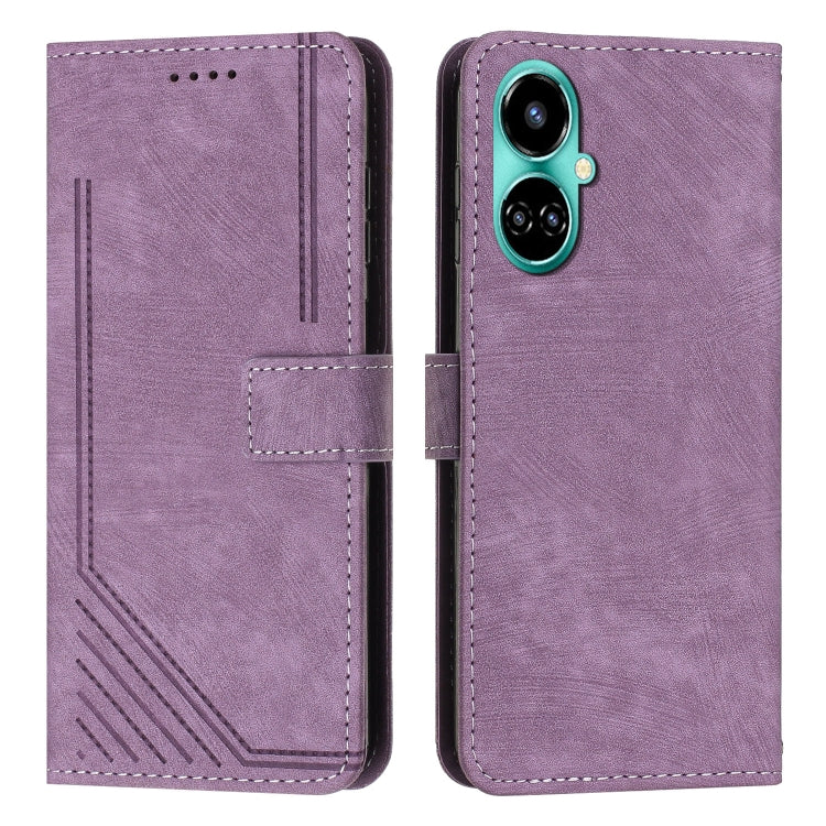 For Tecno Camon 19/19 Pro/19 Pro 5G Skin Feel Stripe Pattern Leather Phone Case with Lanyard