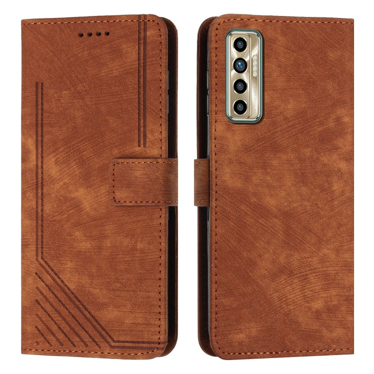 For Tecno Camon 17P / 17 Pro Skin Feel Stripe Pattern Leather Phone Case with Lanyard