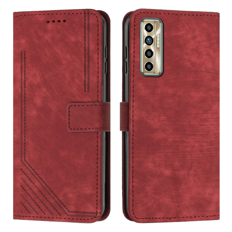 For Tecno Camon 17P / 17 Pro Skin Feel Stripe Pattern Leather Phone Case with Lanyard