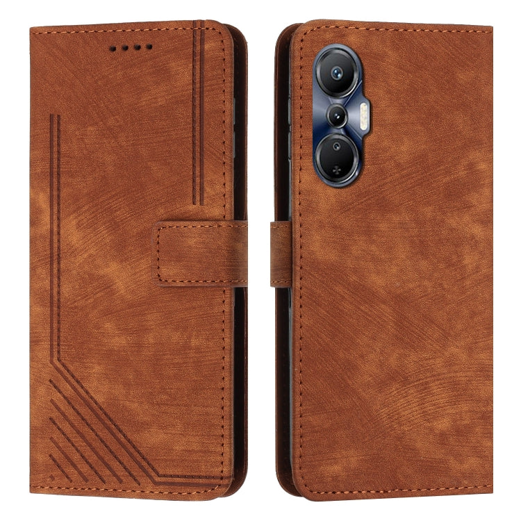 For Infinix Hot 20S Skin Feel Stripe Pattern Leather Phone Case with Lanyard