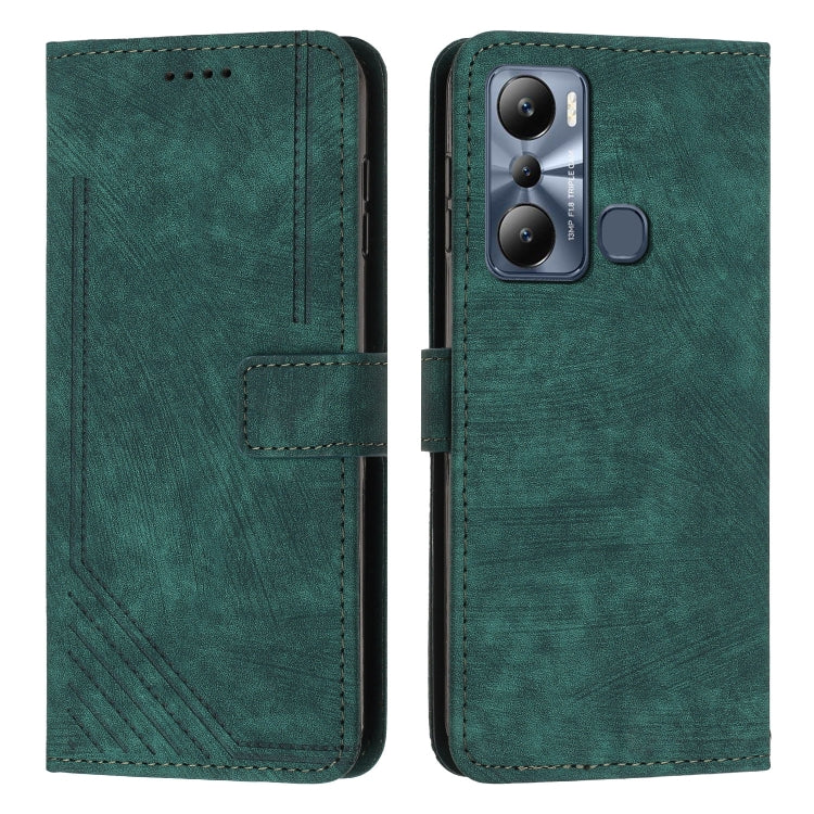 For Infinix Hot 20i Skin Feel Stripe Pattern Leather Phone Case with Lanyard