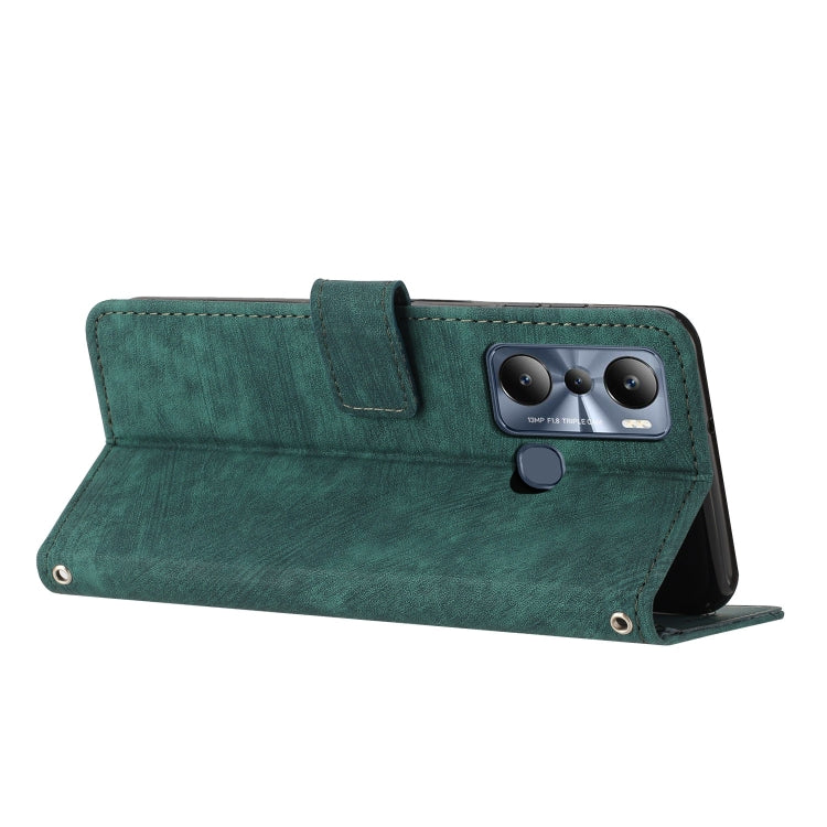 For Infinix Hot 20i Skin Feel Stripe Pattern Leather Phone Case with Lanyard