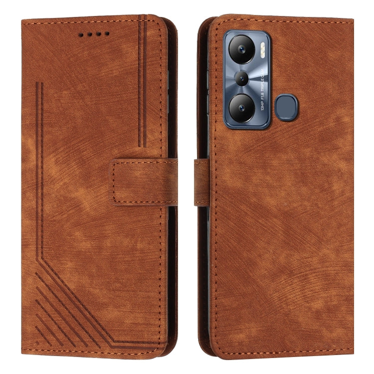 For Infinix Hot 20 Play Skin Feel Stripe Pattern Leather Phone Case with Lanyard