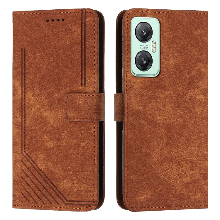 For Infinix Hot 20 5G Skin Feel Stripe Pattern Leather Phone Case with Lanyard