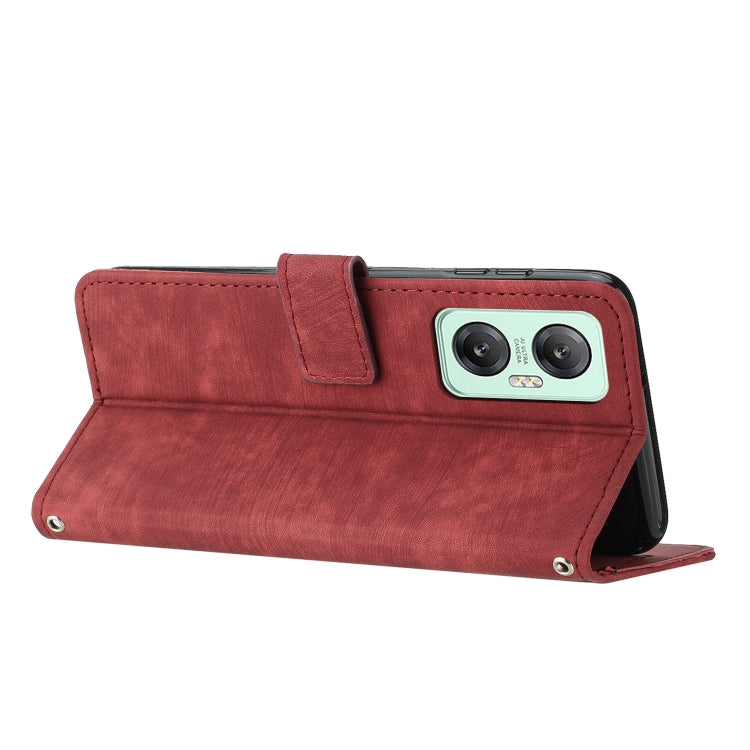 For Infinix Hot 20 5G Skin Feel Stripe Pattern Leather Phone Case with Lanyard