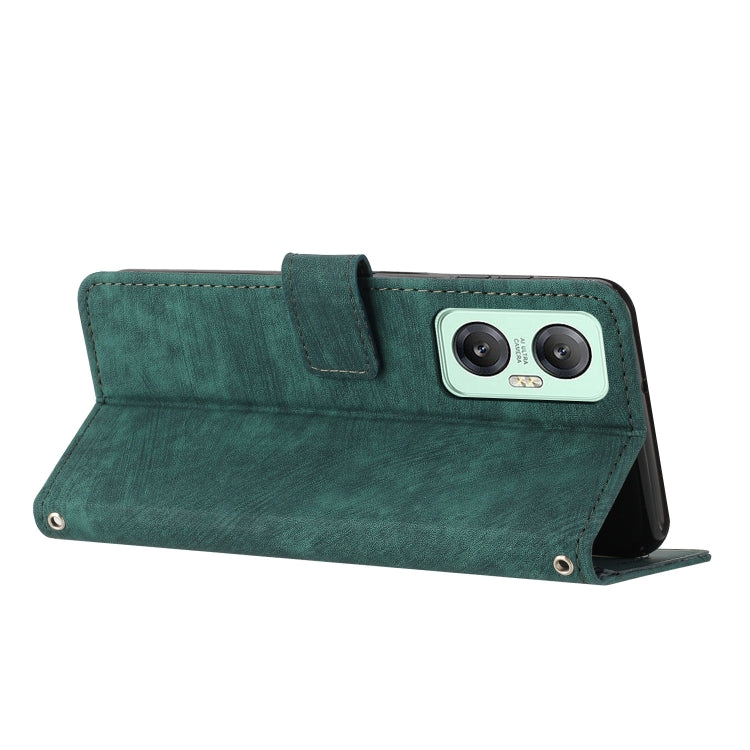 For Infinix Hot 20 5G Skin Feel Stripe Pattern Leather Phone Case with Lanyard