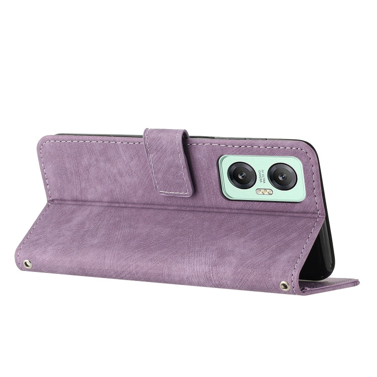 For Infinix Hot 20 5G Skin Feel Stripe Pattern Leather Phone Case with Lanyard