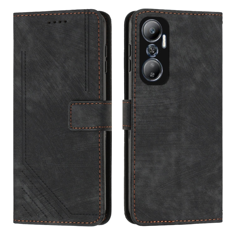 For Infinix Hot 20 4G Skin Feel Stripe Pattern Leather Phone Case with Lanyard