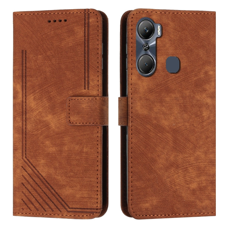 For Infinix Hot 12 Pro Skin Feel Stripe Pattern Leather Phone Case with Lanyard