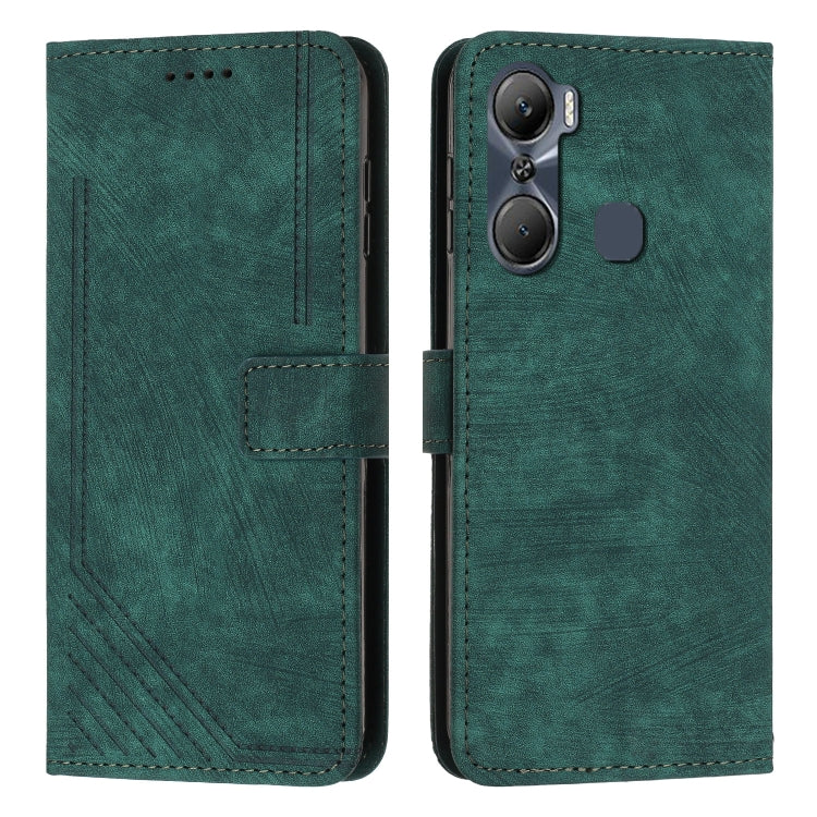 For Infinix Hot 12 Pro Skin Feel Stripe Pattern Leather Phone Case with Lanyard