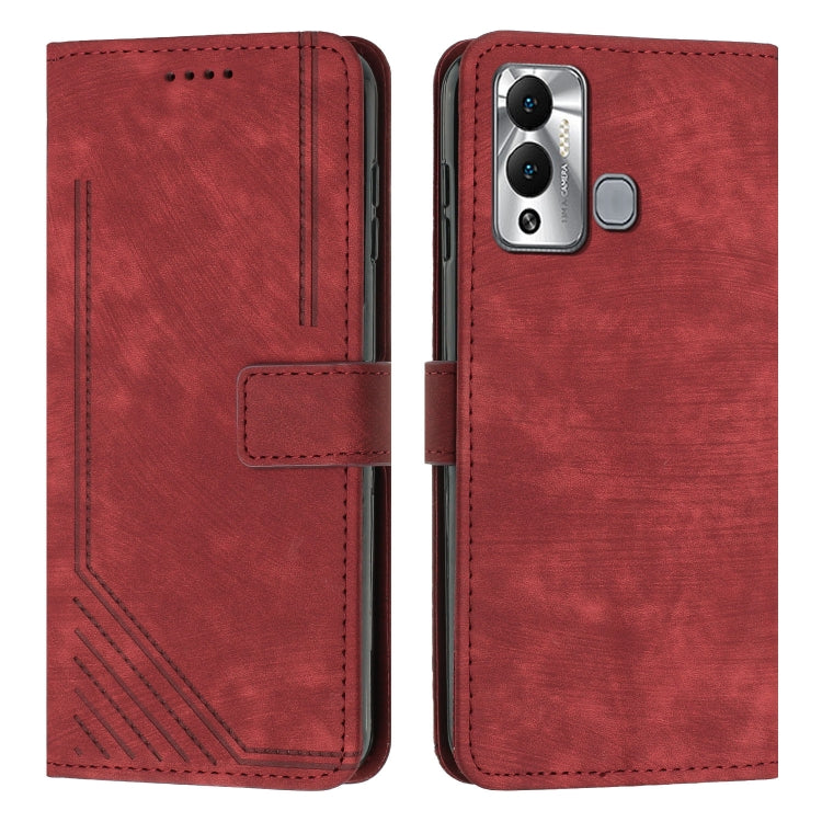 For Infinix Hot 12 Play Skin Feel Stripe Pattern Leather Phone Case with Lanyard