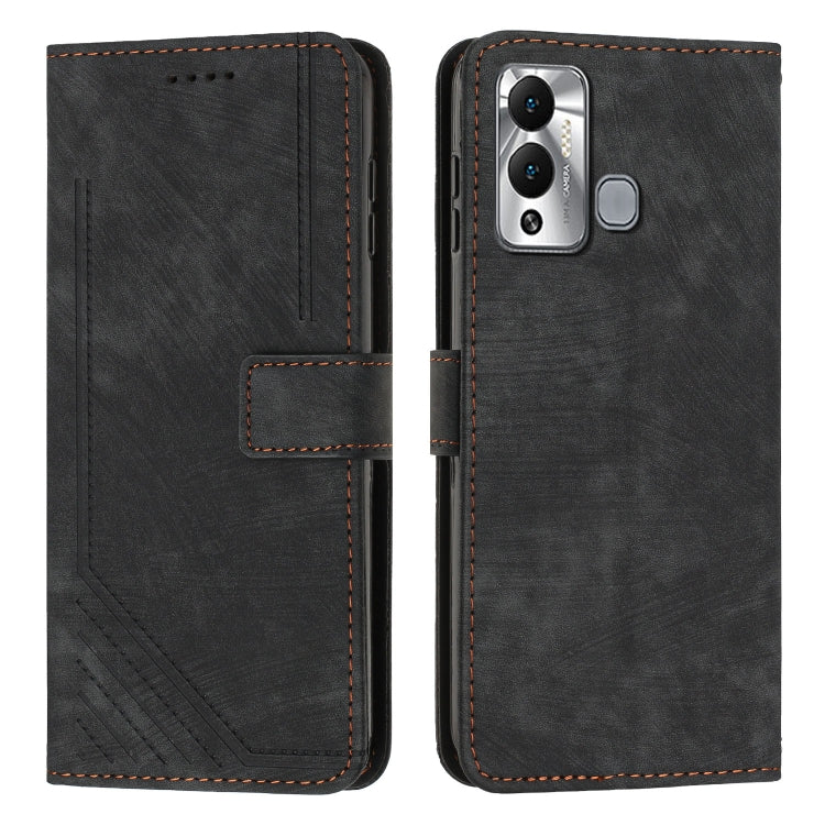 For Infinix Hot 12 Play Skin Feel Stripe Pattern Leather Phone Case with Lanyard