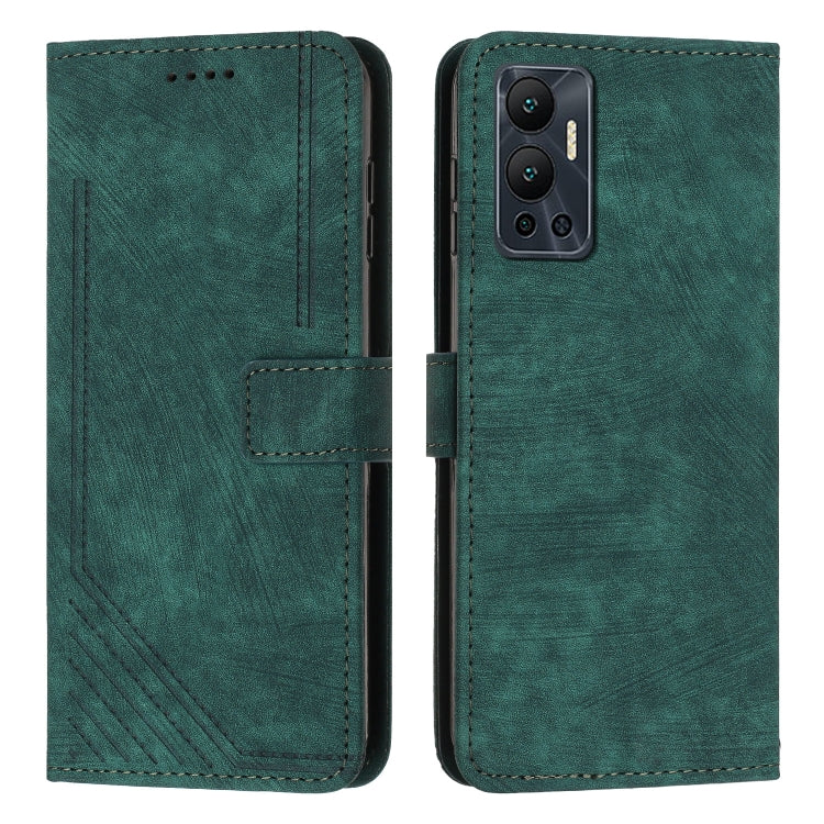 For Infinix Hot 12 Skin Feel Stripe Pattern Leather Phone Case with Lanyard