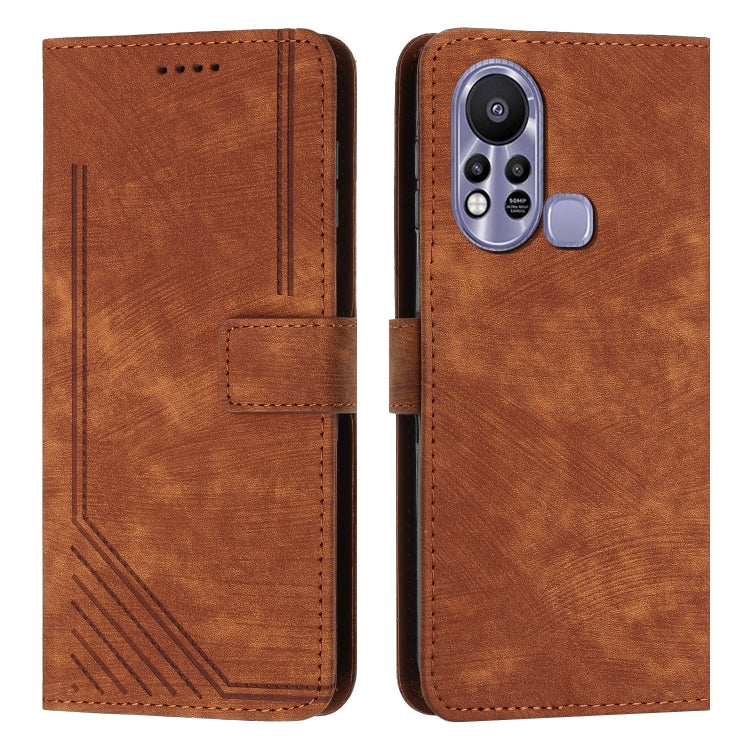 For Infinix Hot 11s Skin Feel Stripe Pattern Leather Phone Case with Lanyard