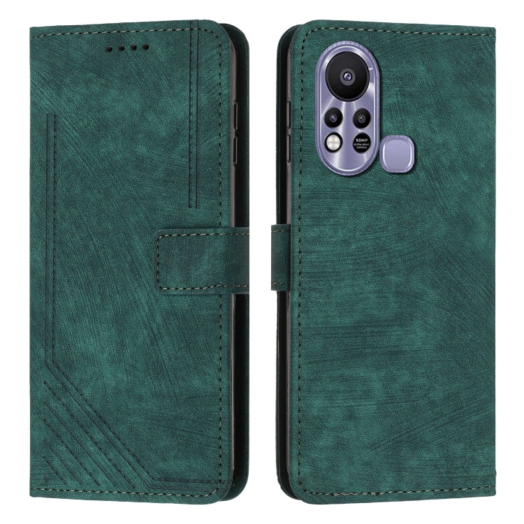 For Infinix Hot 11s Skin Feel Stripe Pattern Leather Phone Case with Lanyard